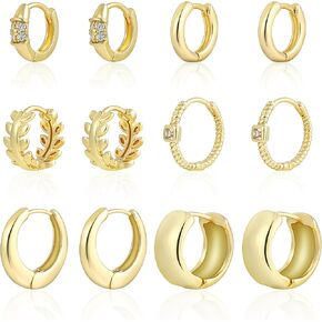 HILXURY 6 Pairs Small Gold Huggie Hoop Earrings for Women, 14K Gold Plated Cartilage Piercings Hoop Earrings Hypoallergenic, Trendy Lightweight Chunky Hoops Set for Women Gifts.