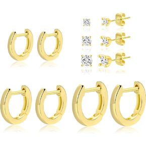 Small Gold Huggie Hoop Stud Earrings Set for Women Girls, 6 Pairs 14K Gold Plated Hypoallergenic Lightweight Trendy Dainty Cartilage Earrings Pack Jewelry Gifts