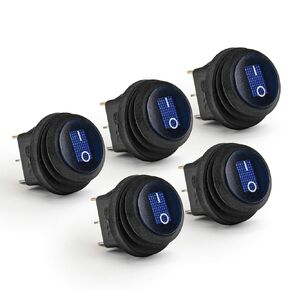 APIELE Waterproof Round Rocker Toggle Switch 2 Position DC 12V 20A ON-Off with LED Light SPST 3 Pins 4Pcs KCD1-8-101NW (Four Color Pack)