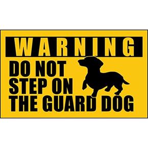 Yellow Warning Dachshund Do Not Step on The Guard Dog Sticker (weener dach dog breed vinyl decal for car truck or laptop (3 x 5 inch)