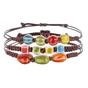 Bohemian Bracelets for Women - Boho Lucky Bracelets Set of 3 Colorful Ceramic Beads Jewelry Bracelet，Gifts for Women