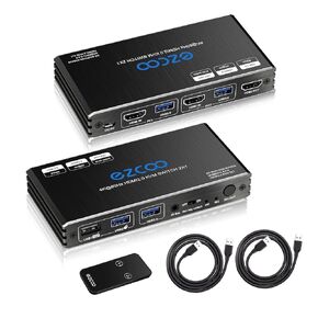 USB 3.0 KVM Switch HDMI 2 Computer 1 Monitor HotKey 4K60 4:4:4 HDR Atmos - 2 PCs Share Keyboard Mouse Printer Scanner Mac Windows,HDCP Pass, 2 USB3.0 Cable,USB Selector SW21KVM