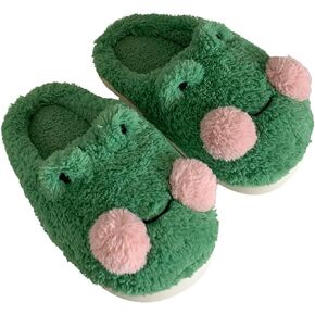 Women's fuzzy memory foam slippers Women's cute animal slippers Frog Slippers Cartoon Animal Slippers Frog Fluffy Slippers Retro Memory Foam Plush Indoor Home Shoes Thick Soled Slippers