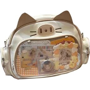 Cat Kawaii Backpack Cat Ita Bag PU Leather Backpack Big Capacity Backpack Y2k Aesthetic Cute Backpack Pins Purse (Tricolor)