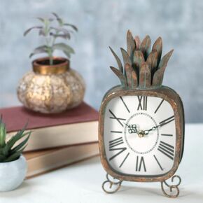 Home & Garden Copper Patina Rustic Pineapple Metal Battery Operated Table Clock