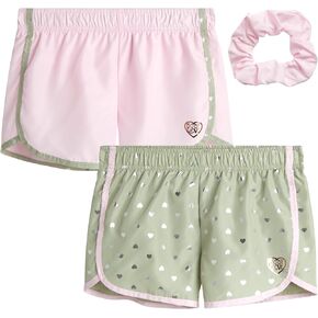 Body Glove Girls' Shorts - 2 Pack Athletic Performance Dry Fit Dolphin Gym Shorts, Scrunchie (7-12)