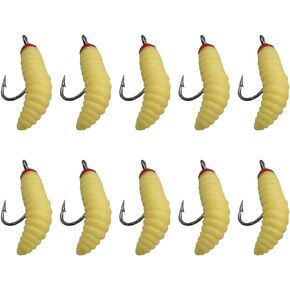 ZCZQC 10pcs Maggots Fishing Bait Beige Fake Maggots Fishing Lure Bait Soft Bait Fishing Wax for Trout, Crappie, Pan Fish Fly Fishing