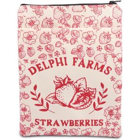 MAOFAED Delphi Farms Strawberry Book Sleeve Book Lover Book Cover Zipper Book Protector Bookish Gift (Delphi Tote Bag)