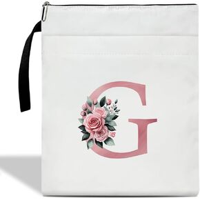 Initials G Book Sleeve with Zipper, Monogrammed Gifts for Women, Floral Book Sleeve for Book Lovers Gift for Teacher Librarian Bookworm Bookish, Personalised Book Protector Cover Pouch Case (zm07)