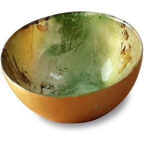 Beatriz Ball GLASS New Orleans Small Round Painted Bowl (Green & Gold)