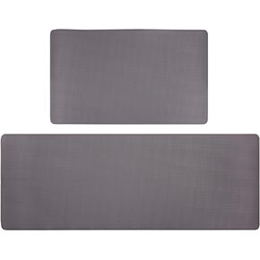Lyeasw Grey Kitchen Mats 2 Pcs, Non-Slip Waterproof PVC Kitchen Rug Mat Set, Cushioned Anti Fatigue Kitchen Mats for Floor, Sink, 17"x47"+17"x29"
