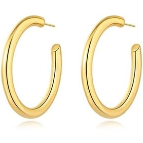 Gold Hoop Earrings Lightweight Chunky Earrings 316L Stainless Steel Earrings Fashionable Gift for Women Girl