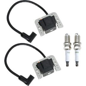 Ignition Coil with Spark Plugs for John Deere MIA11292 MIU11542 M132370 for Kohler CH18 CH20 CV18 CV20 SV710 Replace 24 584 45-S 2458445S 24-584-45-S, 2 Packs