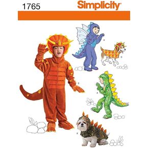 Simplicity 1765 Child's and Dog's Dinosaur Costume Sewing Patterns, Children's Sizes 3-8 and Dog's Sizes S-L