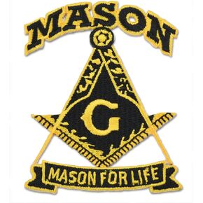 Mason for Life Square & Compass Embroidered Masonic Patch - [Black & Gold][3'' Tall]