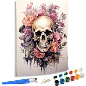 SKRYUIE Paint by Numbers Skeleton for Adults, Acrylic Oil Painting by Numbers Kits Flower for Beginner with Paintbrushes Brushes Paintwork Art Crafts Canvas for Home Decor 16x20 inch