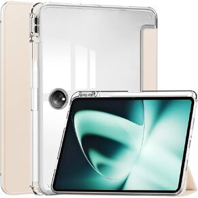 Smart Case with Pen Holder for OnePlus Pad (2023) 11.6 inch, Ratesell Transparent Hard Shell Back Trifold Smart Cover Protective Slim Case for OnePlus Pad/Oppo Pad 2 Apricot