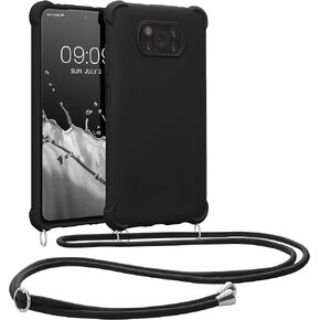 kwmobile Crossbody Case Compatible with Xiaomi Poco X3 NFC/Poco X3 Pro Case - TPU Silicone Cover with Strap - Black