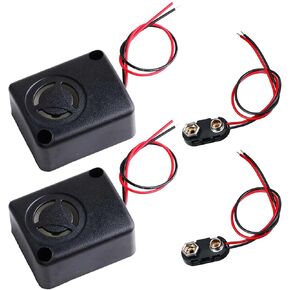 2pcs 12V DC Black Mini Piezo Alarm Siren 110dB Insurance Safes Anti-Theft Alarm High-Decibel Buzzer for Car + 2pcs Battery Clip Connector