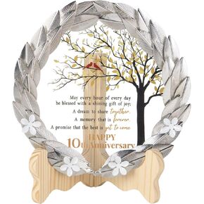 10 Year Tin Anniversary Wedding Gifts Crystal Plate with Gold Leaf Wreath - 10th Anniversary Wedding Gifts for Parents Couple - 10th Wedding Anniversary Unique Gift Ideas - Cardinal Style