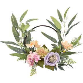 Spring Hydrangea Wreath for Front Door, 16-18 Inch Artificial Summer Door Wreaths with Pink Rose Flowers, Eucalyptus Leaves Wreath for All Seasons Farmhouse Home Wall Window Decor