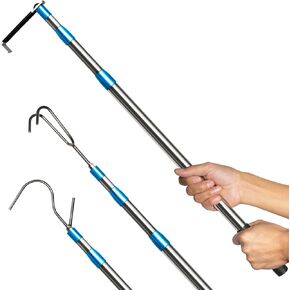 Truck Cargo Grabber - 6.3 Ft Heavy Duty Truck Accessories Telescoping Pole with 3 Hooks, Reach Retriever Tool for Pickup Truck Bed, Accessories, and More (Black)