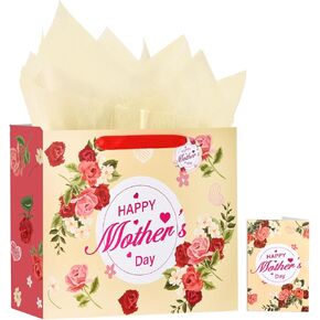 Usmilegift 13'' Mother's Day Gift Bags and Fathers Day Gift Bags with Greeting Card and Tissue Paper （2-PCS,Gift Bags）