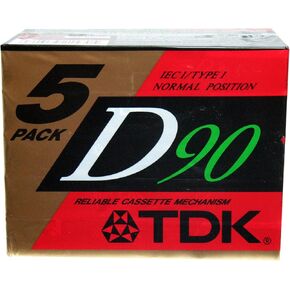 TDK Dynamic Performance D90 High Output IEC I / Type I - 5 Pack Audio Cassette Tapes