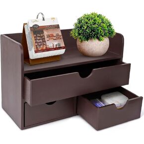 Besti Wooden Office Desk Organizer - Organizing Tool for Desktop, Cubicle, Bedroom, Kitchen - Vintage Style Organization Caddy with Top Tray Shelf & 3 Drawers - 13.6x9x7 Inches (Black)