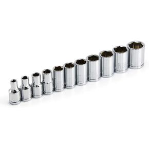 Powerbuilt 11 Piece Metric Shallow Socket Set, 1/4-Inch Drive, 6 Point, Dual Grease Rings, Size Markings - 640498, Silver