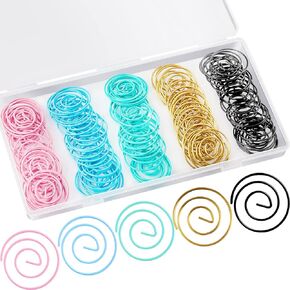 Chinco 100 Pcs 1 Inch Round Paper Clips Metal Spiral Paper Clips Decorative Paper Clip Colorful Circular Paper Clips for Office Daily Life Document Sorting