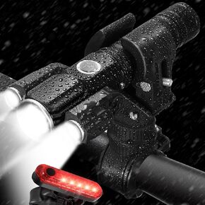Bike Lights for Night Riding, 9500 Lumens Bright Bicycle Lights Front and Rear, 5 Modes Rechargeable Bike Headlight Set, Runtime 18+ hrs, IPX6 Waterproof Bike Front Light for Road Mountain Riding