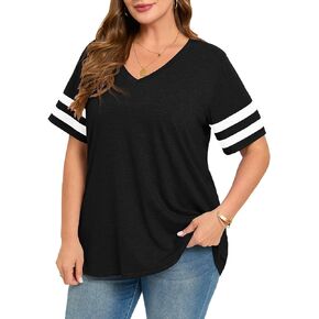 BELAROI Womens Plus Size T Shirts Striped Short Sleeve V Neck Tops Summer Casual Tshirts Loose Fit Blouses