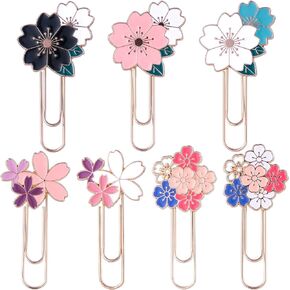 7 Pack Sakura Style Paperclips for Bookmarks, Cute Cherry Blossom Paper Clips for Office School File Planner Covers Supplies