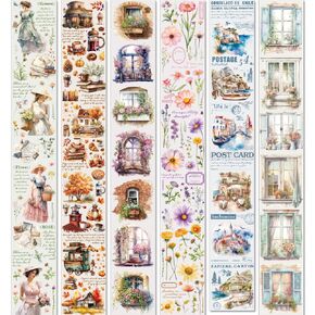 6Rolls Plant Floral Washi Tape Set Nature Stickers Vintage Characters Girls Scrapbook Tape for Crafts Autumn Coffee Decorative Tape Flower Stickers Masking Tape for Journaling Scrapbook Supplies
