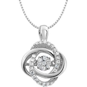 Diamond Pendant Necklace Dancing Diamond Knot in Sterling SIlver or 14K Gold Plated 1/5cttw 18 Inch Chain