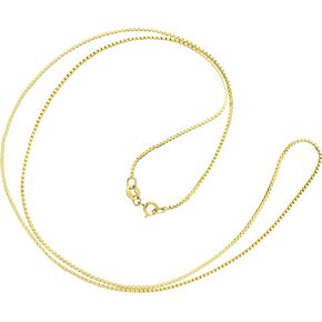 Jewelili 10K Solid White, Yellow Gold or Sterling Silver Box Link Chain Necklace | 14" to 22" Lengths | 0.55mm or 1.04mm Thick | With Gift Box