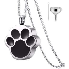 QUMY Pet Cat Dog Paw Print Cremation Jewelry for Ashes Wearable Urn Necklace Keepsake Memorial Pendant for Women Men, with Stainless Chain and Funnel Fill Kits (Men)
