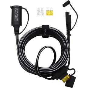 SCCKE 12-24V 12FT 14AWG SAE to Female Cigarette Lighter Socket Cable, 14 Gauge Sae 2 Pin Quick Disconnect Connector Wire Harness Extension Charge Cord