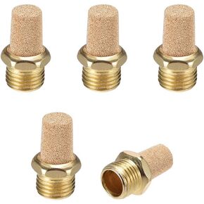 uxcell Brass Exhaust Muffler, 1/4 inches PT Male Thread 19/32 inches Hex Sintered Air Pneumatic Bronze Muffler with Brass Body Protruding 5pcs