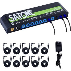 Satone Guitar Pedal Power Supply,9v Effects Pedal Board Power Supply with 10 Isolated DC Output(100/300/500mA),Short Circuit Overcurrent Protection,USB/Type-C Port for Phone