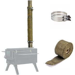FIREHIKING Stove Pipe Wrap Heat-Resistant Camping Tent Stove Pipe Protector with 2 Clamps (5 m / 16.4 ft)