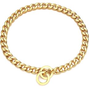 Strong Gold Chain Dog Collar 11/13/15MM Wide Stainless Steel 18K Gold NK Chain Cuban Link Collar Chew Proof Walking Training Collar 12inch-26inch for Small Medium Large Dogs (11mm, 12inch)
