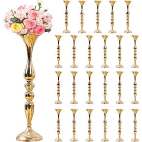 24 Pcs Metal Flower Arrangements Stand 20 Inch Tall Wedding Flower Vase Centerpieces Table Decoration Flower Stand for Party Wedding Reception Flower Arrangement Candle Holder (Gold)