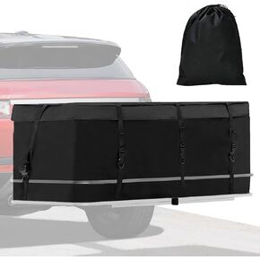 Vehicle Soft-Shell Carriers Cargo Bag 100% Waterproof Trailer Hitch Cargo Carrier Bag 12.5 Cu Ft 53"x20"x20" Truck Bed Storage for Truck Pickup All Vehicle with Steel Cargo Basket