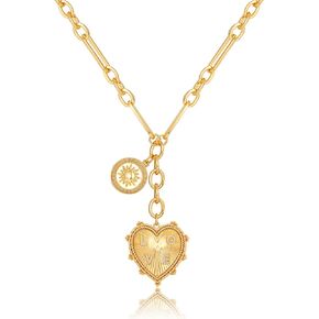 ORIGENCE Heart Necklace for Women Girls 18K Gold Plated Sun Pendent Necklace Chunky Chain Choker Necklace Hip Hop Gold Charm Necklace Unisex Necklace