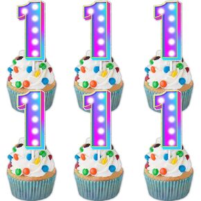 18pcs Blue Fluorescence Number 8 Dessert Cupcake Topper Number Combination Theme Decoration Supplies Happy 8th Birthday Engagement Wedding Anniversary Party Decor Supplies
