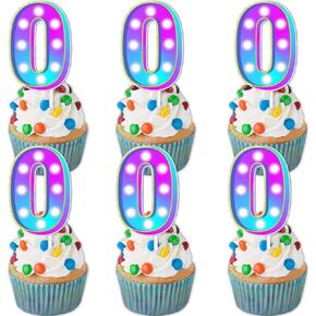 18pcs Blue Fluorescence Number 8 Dessert Cupcake Topper Number Combination Theme Decoration Supplies Happy 8th Birthday Engagement Wedding Anniversary Party Decor Supplies