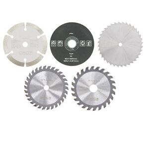 5Pcs 3-3/8 Inch Compact Circular Saw Blades Set with 19/32" Arbor TCT/HSS/Diamond Saw Blade/Grind Wheel for Angle Grinder Wood Plastic Sheet Metal Tile Fast Cutting Disc