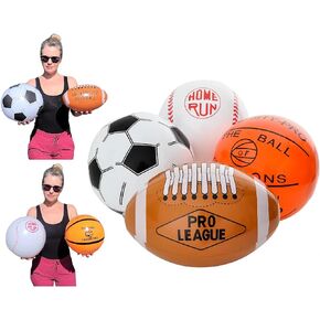 16" Sports Beach Ball Inflate Assortment (Football, Soccer Ball, Baseball and Basketball) Party Favor Beach Ball Inflatable Toy